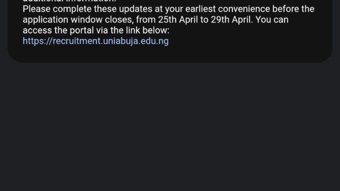 UNIABUJA Recruitment Update